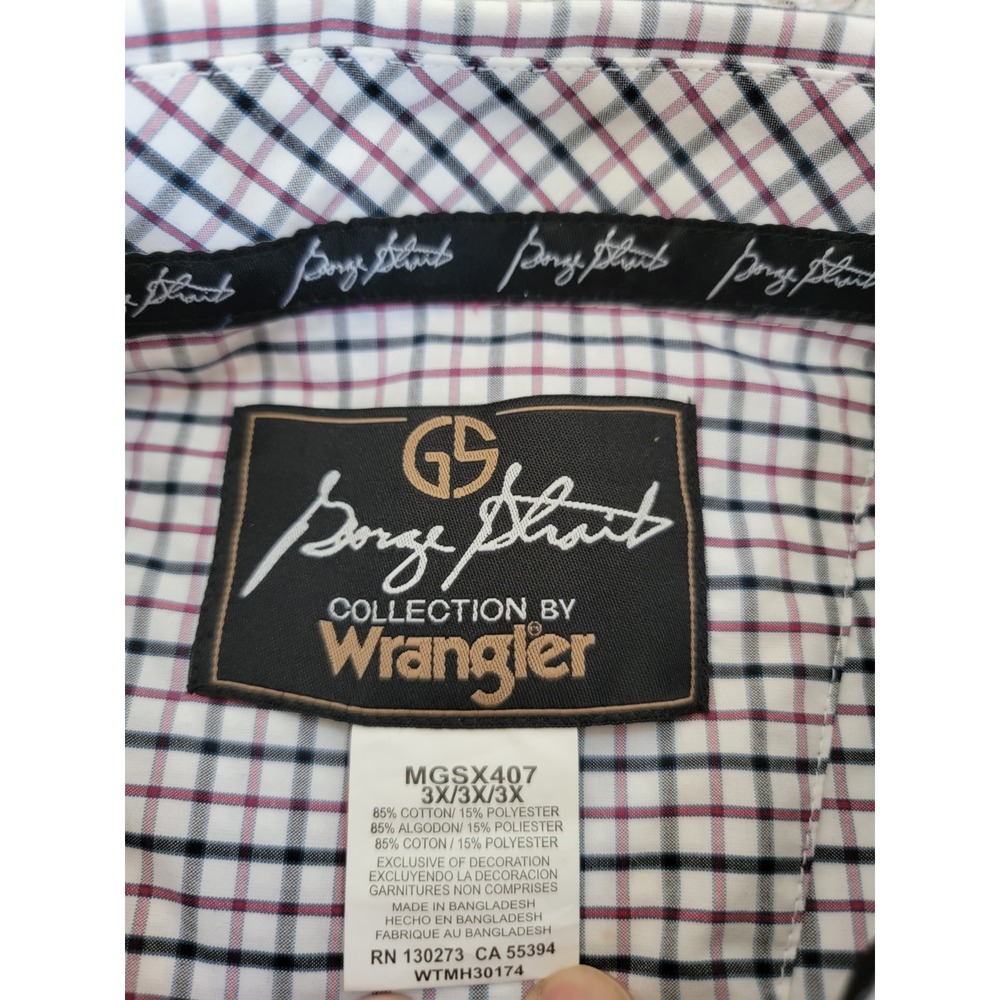 Wrangler Mens Sz 3X George Strait Cowboy Cut Collection Button Down Wht Blu & Rd